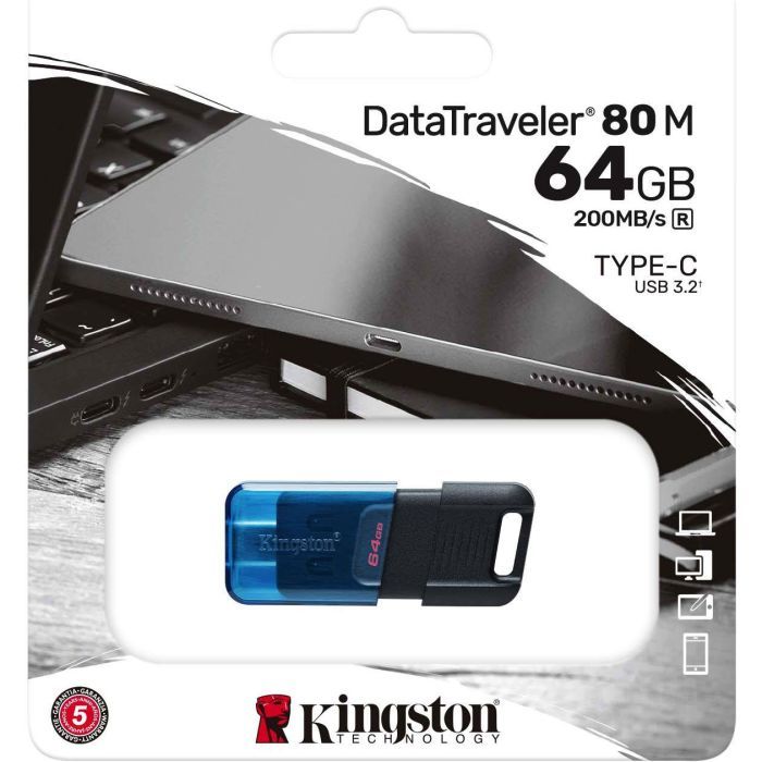 USB флеш накопитель Kingston 64GB DataTraveler 80 M USB-C 3.2 Blue/Black (DT80M/64GB) изображение 6