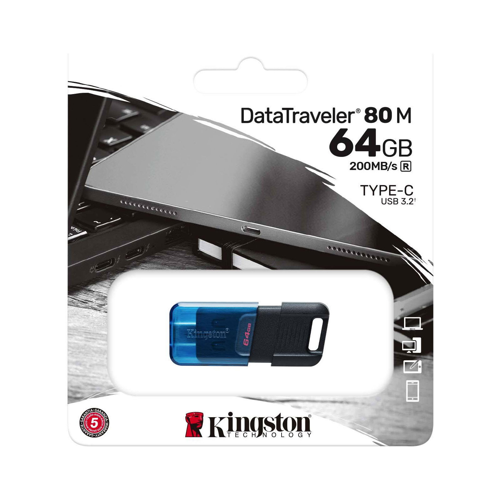 USB флеш накопитель Kingston 64GB DataTraveler 80 M USB-C 3.2 Blue/Black (DT80M/64GB) изображение 6