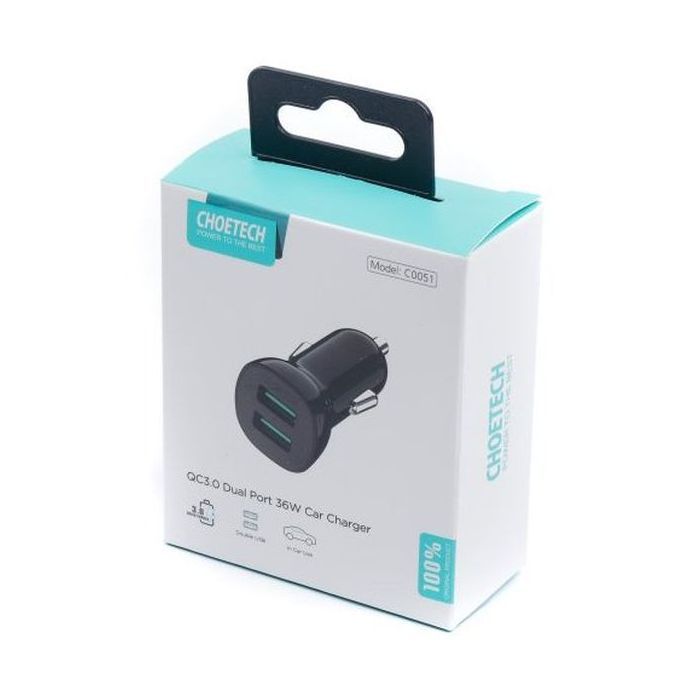 Зарядное устройство Choetech car 2хUSB-A 36W QC black (C0051-BK) изображение 4