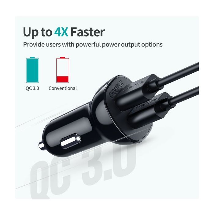 Зарядное устройство Choetech car 2хUSB-A 36W QC black (C0051-BK) изображение 5