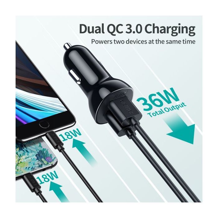 Зарядное устройство Choetech car 2хUSB-A 36W QC black (C0051-BK) изображение 6