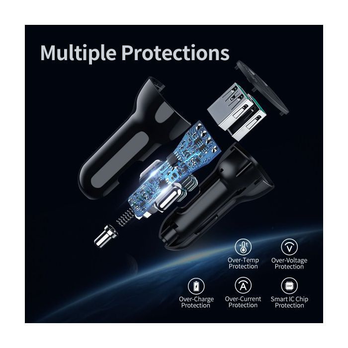 Зарядное устройство Choetech car 2хUSB-A 36W QC black (C0051-BK) изображение 7