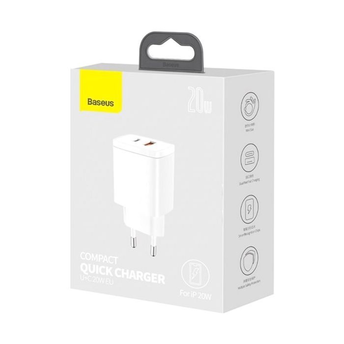 Зарядное устройство Baseus Compact Quick Charger U+C 20W EU White (CCXJ-B02) изображение 3