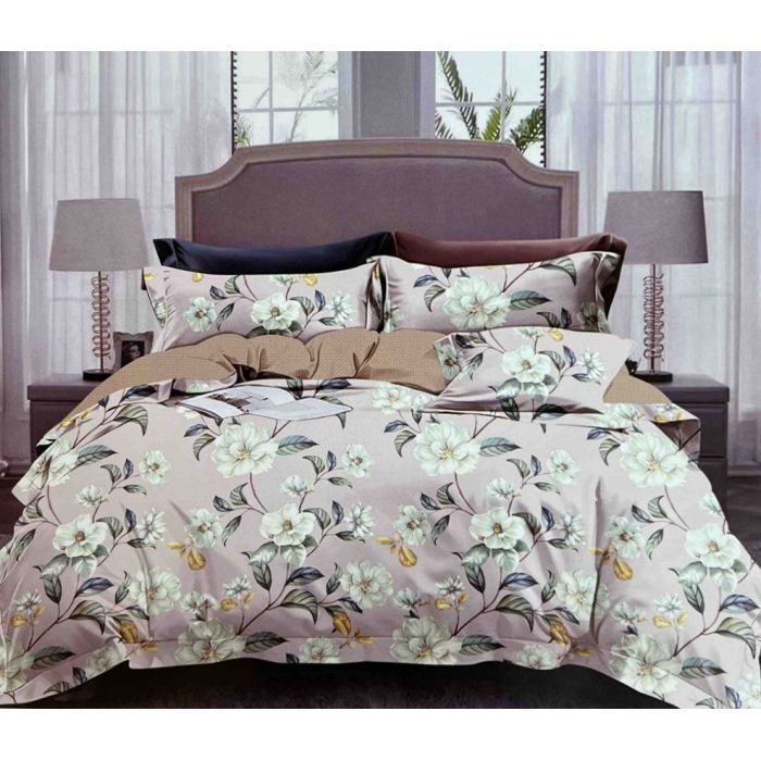 Постільна білизна ШЕМ Royal Satin рожево-коричневі квіти полуторний 150 х 215 (1,5 RS_рожево коричн квіти)