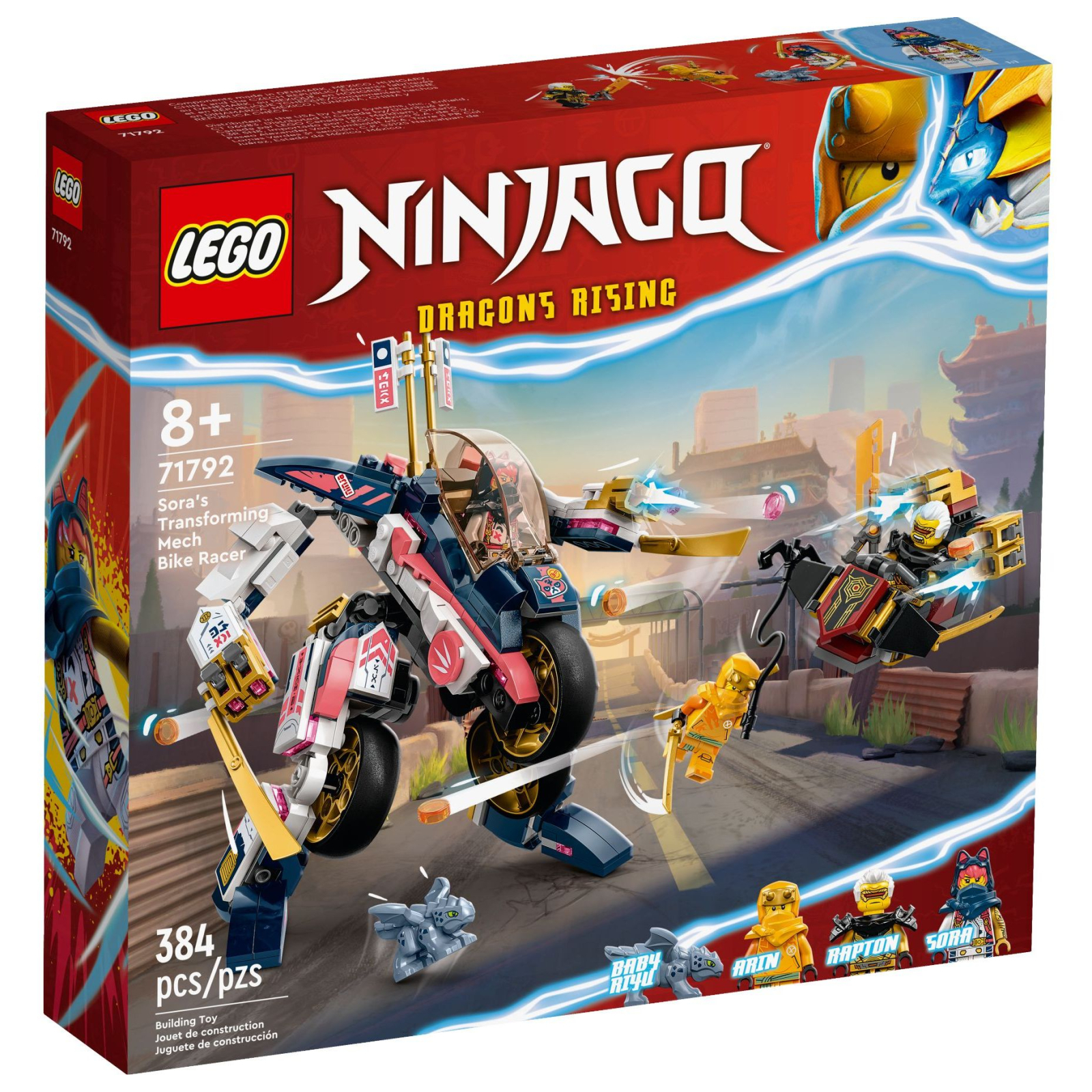 Конструктор LEGO Ninjago Перегоновий робобайк-трансформер Сори 384 деталей (71792)