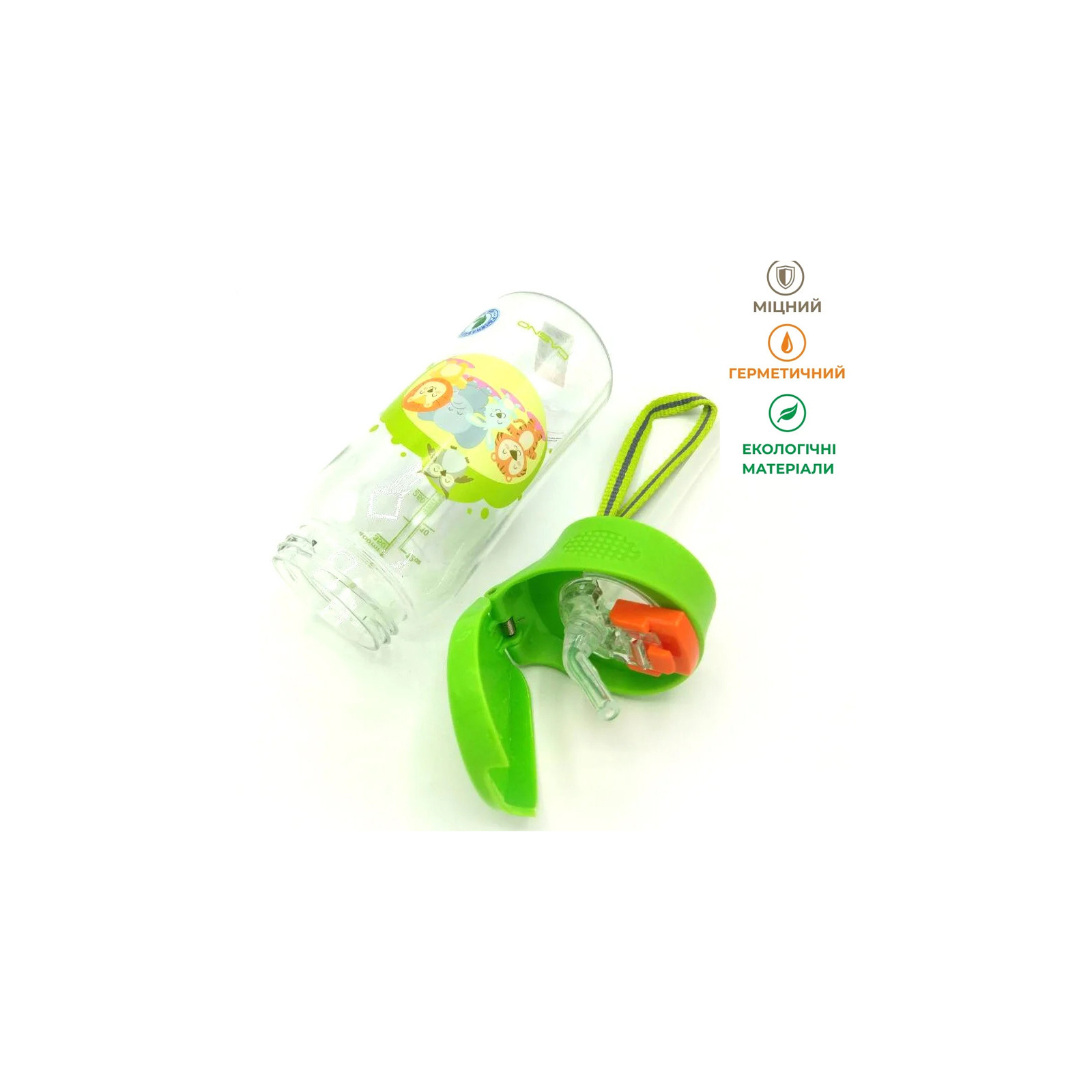 Пляшка для води Casno 400 мл KXN-1195 Зелена Малята-звірята з соломинкою (KXN-1195_Animals) зображення 4