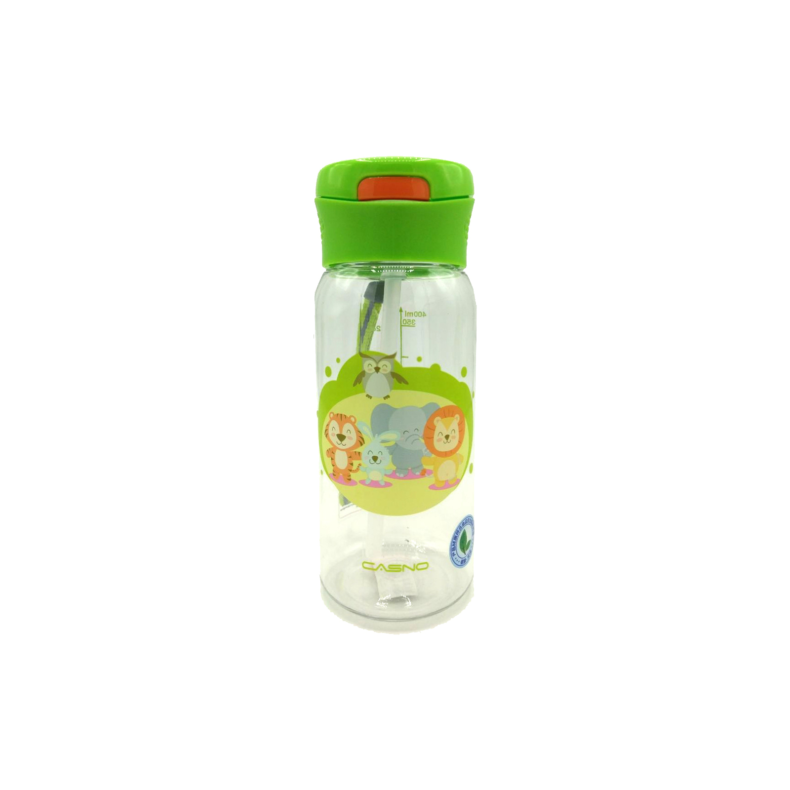 Пляшка для води Casno 400 мл KXN-1195 Зелена Малята-звірята з соломинкою (KXN-1195_Animals)