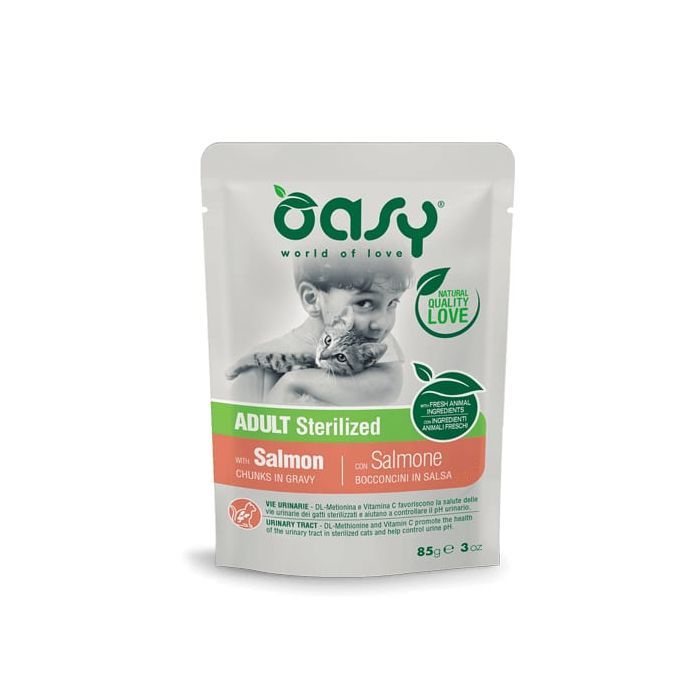 Влажный корм для кошек OASY Adult Sterilized с лососем 85 г (8053017343808)