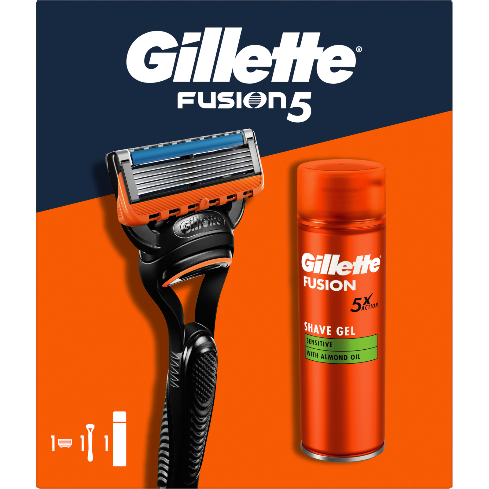 Набір косметики Gillette Fusion5 Станок для гоління чоловічий (бритва) з 1 змінним лезом + Гель для гоління 200 мл (8700216075329) зображення 2