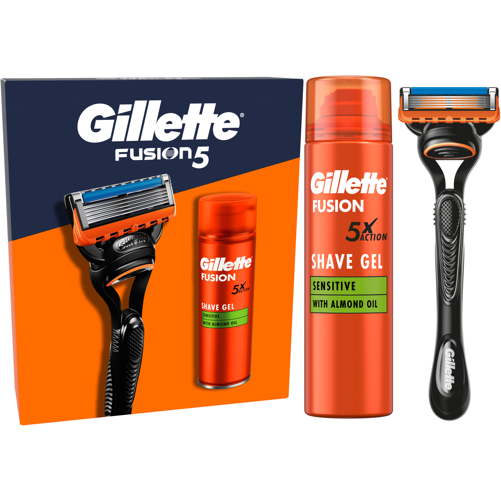 Набор косметики Gillette Fusion5 Станок для бритья мужской (бритва) с 1 сменным лезвием + Гель для бритья 200 мл (8700216075329)