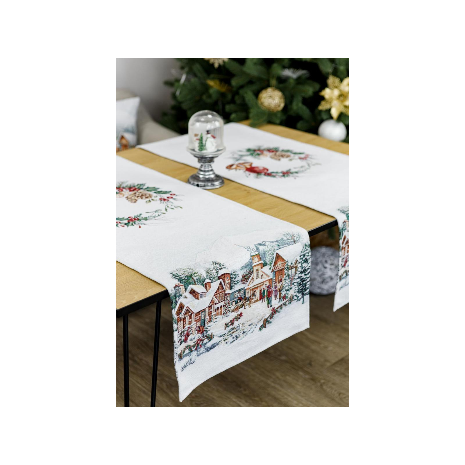 Доріжка на стіл Прованс гобеленова з велюром Зимове місто 40х140 см (4823093450400) зображення 3
