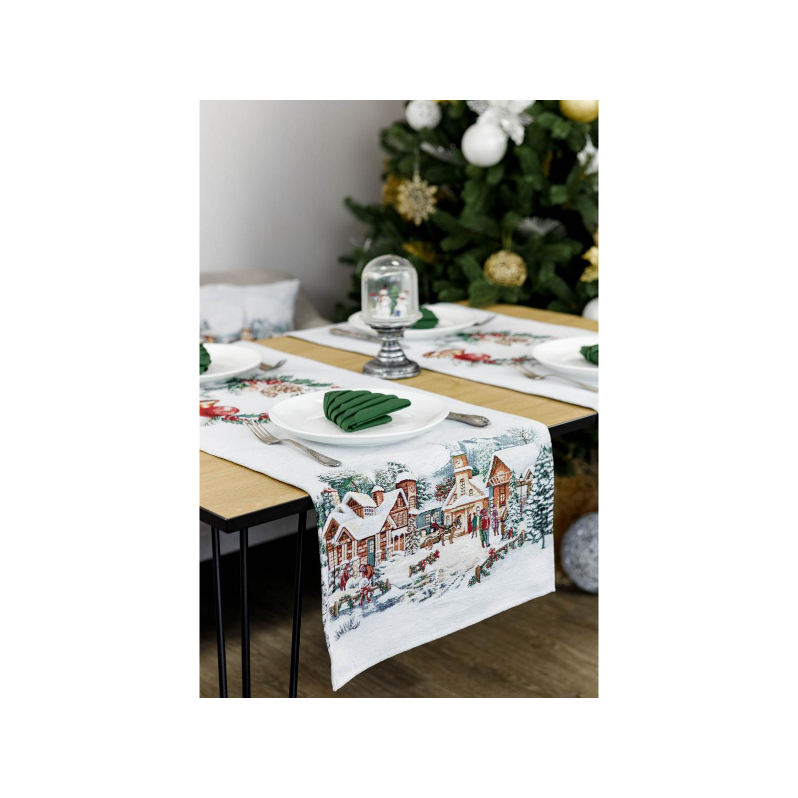 Дорожка на стол Прованс гобеленовая с велюром Зимний город 40х140 см (4823093450400) изображение 4