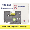 Лента для принтера этикеток UKRMARK B-Fc-TC61P-BK/YE, аналог TZeC61, флуорисцентна, 36 мм х 8 м, black on yellow (00786)