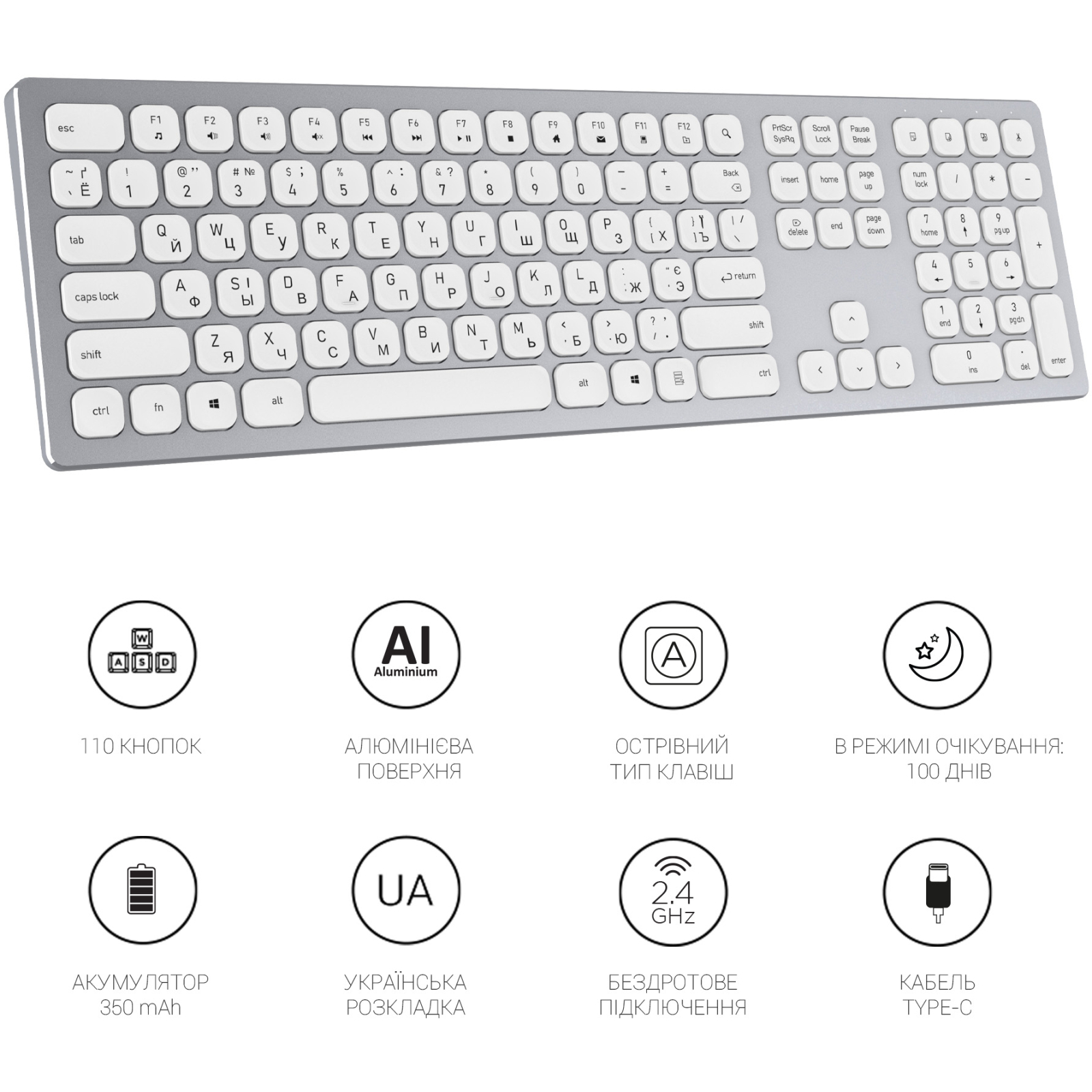 Клавіатура OfficePro SK1550 Wireless White (SK1550W) зображення 10