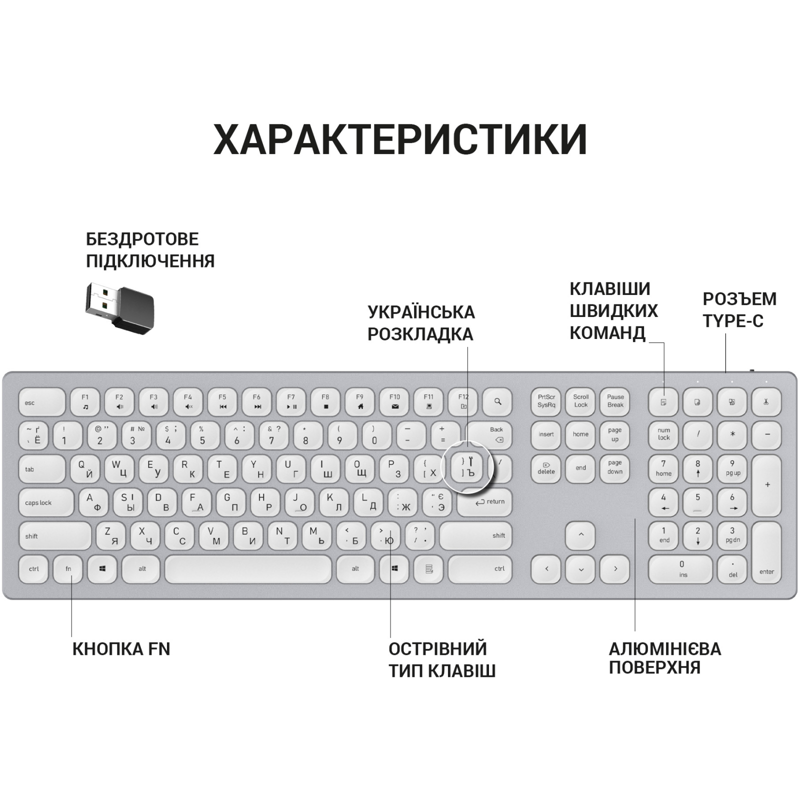 Клавіатура OfficePro SK1550 Wireless White (SK1550W) зображення 6