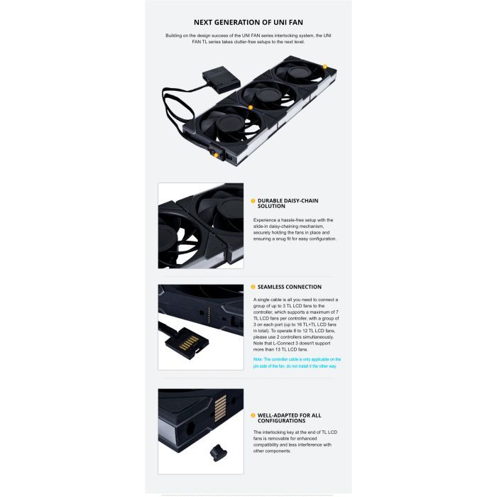 Кулер для корпуса Lian Li Reverse TL LCD 120-1, Black Cooler (G99.12RTLLCD1B.00) изображение 10