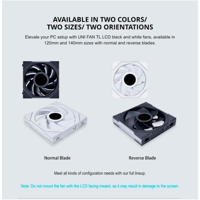Кулер для корпуса Lian Li Reverse TL LCD 120-1, Black Cooler (G99.12RTLLCD1B.00) изображение 8