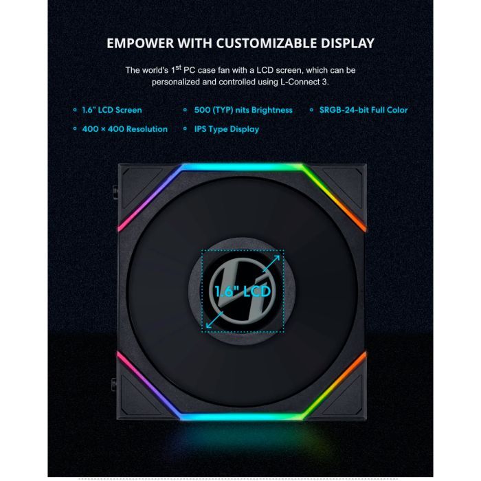 Кулер для корпуса Lian Li Reverse TL LCD 120-1, Black Cooler (G99.12RTLLCD1B.00) изображение 9