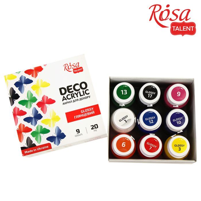 Акриловые краски Rosa для декора глянцевые 9 цв по 20 мл (4823098511144) изображение 3