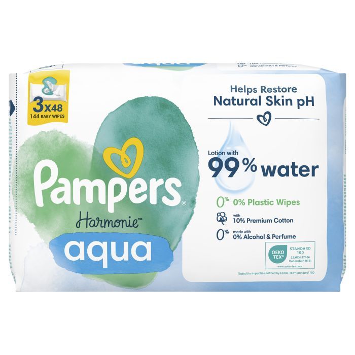 Дитячі вологі серветки Pampers Harmonie Aqua 3 пачки х 48 шт (8006540458525) зображення 2