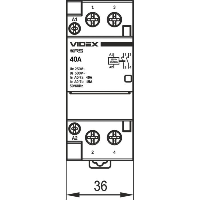 Контактор Videx 2п 40А 2НВ VF-RS-MC2O-40 RESIST изображение 5