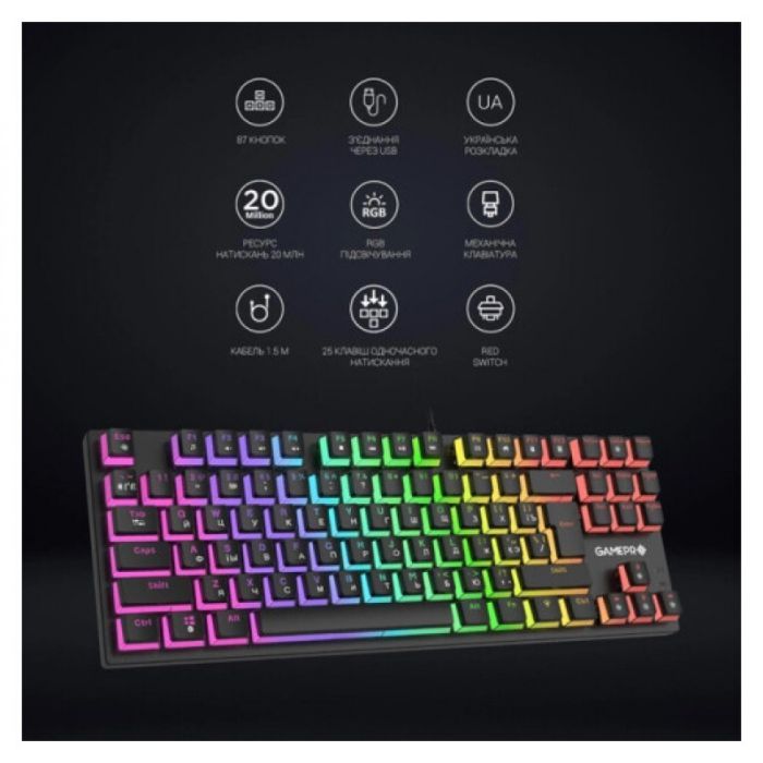 Клавіатура GamePro MK80B RGB Blue Switch USB Black (MK80B) зображення 7