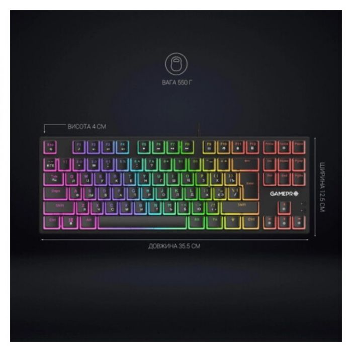 Клавіатура GamePro MK80B RGB Blue Switch USB Black (MK80B) зображення 8