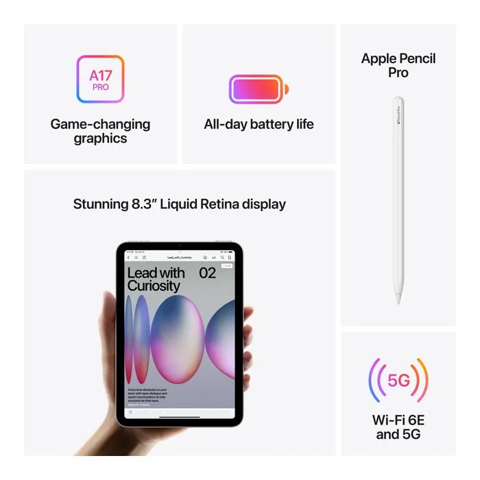 Планшет Apple iPad mini 2024 Wi-Fi + Cellular 128GB Purple (MXPR3NF/A) изображение 6