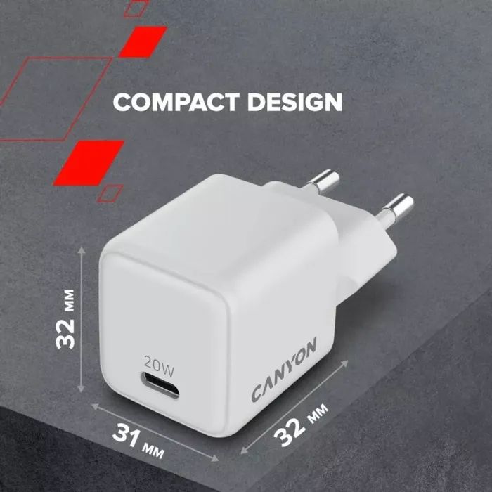 Зарядний пристрій Canyon CU20C GaN 20W 1xPD EU White (CNS-CUW20C) зображення 8