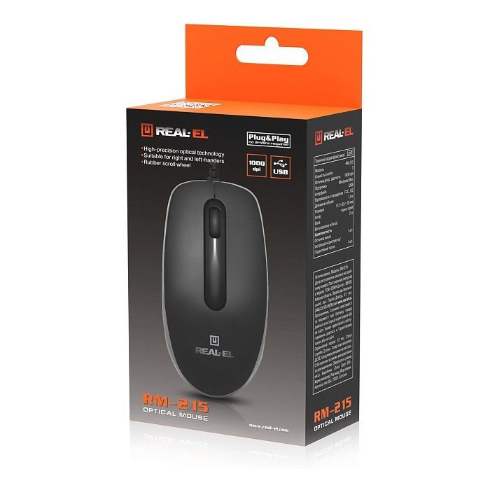 Мишка REAL-EL RM-215 USB Black/Gray (EL123200037) зображення 10