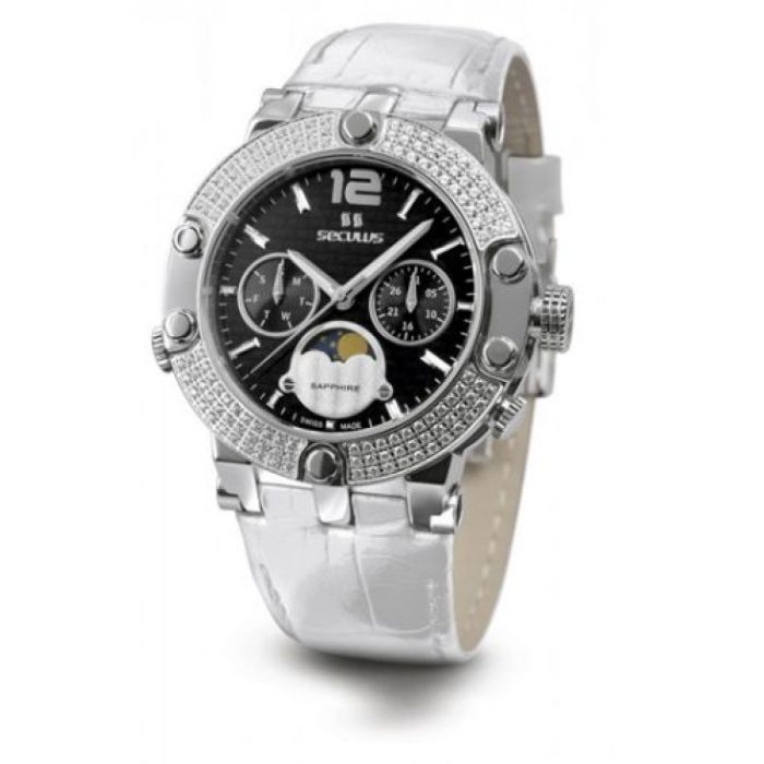 Наручний годинник Seculus 1690.5.706 black, ss with stones, white leather