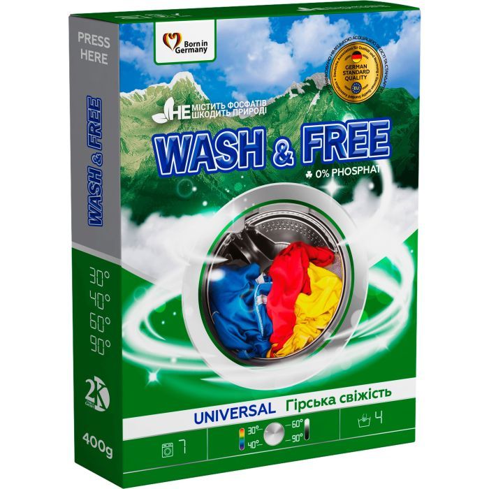 Стиральный порошок Wash&Free Universal Горная свежесть 400 г (4262396141897)