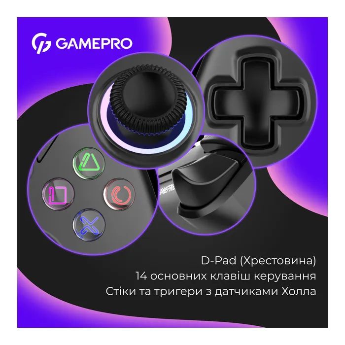 Геймпад GamePro GPS13W BT 5.3/USB/PC/iOS/Android/PS3/PS4 RGB White (GPS13W) изображение 9