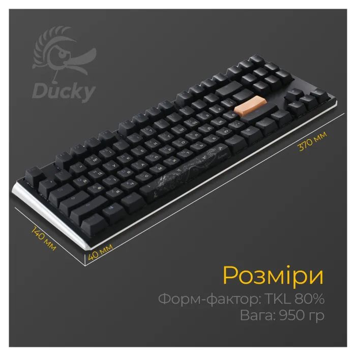 Клавиатура Ducky One 3 TKL Cherry MX Speed Silver RGB UA USB Black (DKON2187ST-PUAPXCLAWSC1) изображение 11