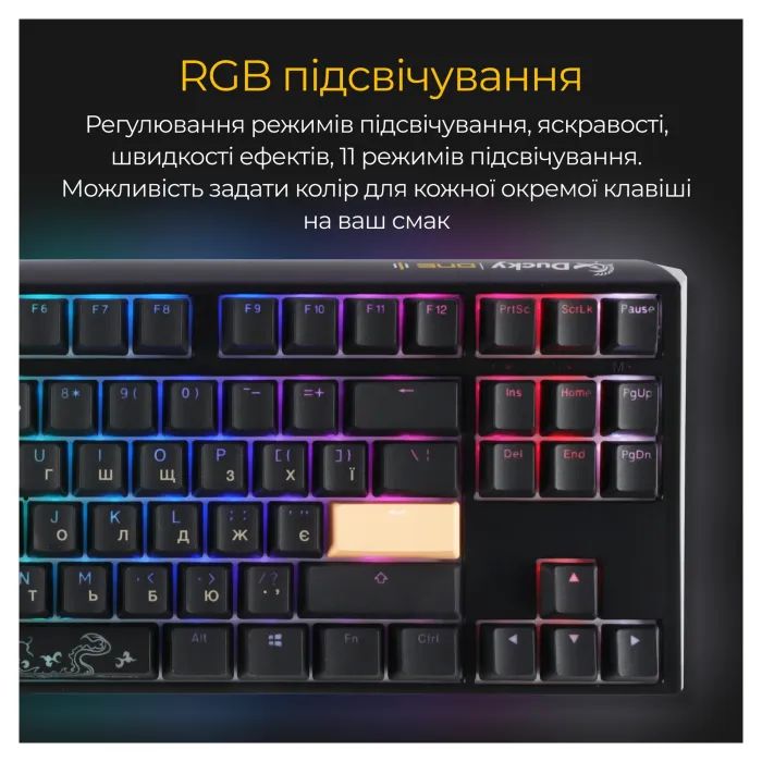 Клавиатура Ducky One 3 TKL Cherry MX Speed Silver RGB UA USB Black (DKON2187ST-PUAPXCLAWSC1) изображение 3