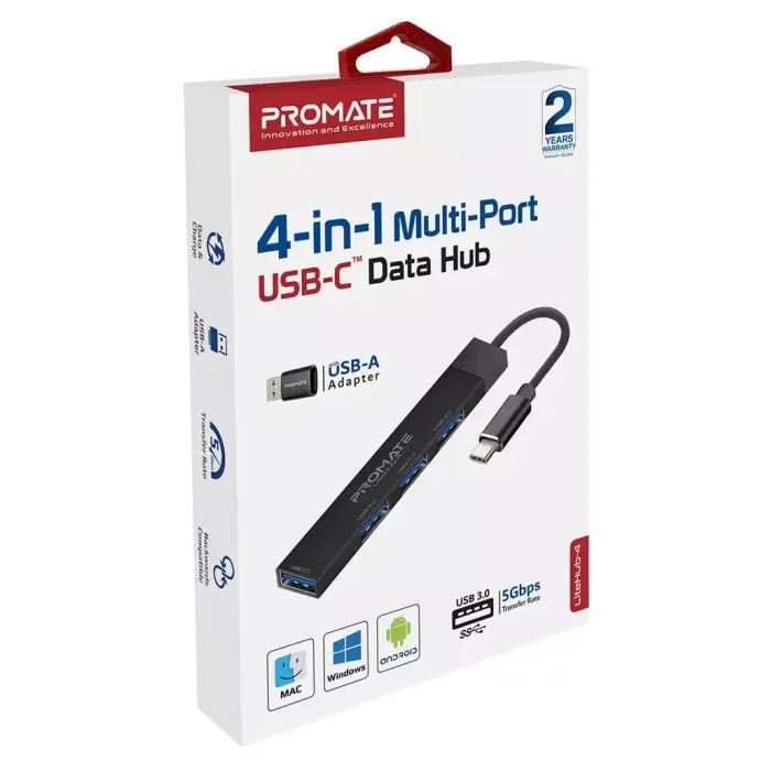 Концентратор Promate USB Hub 4 ports litehub-4.black (litehub-4.black) зображення 2