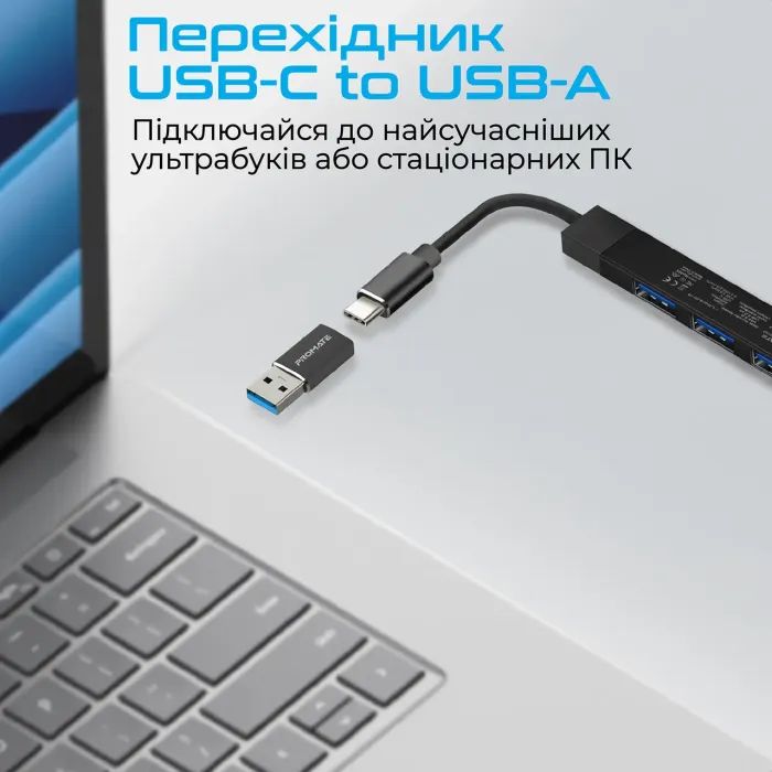 Концентратор Promate USB Hub 4 ports litehub-4.black (litehub-4.black) зображення 5