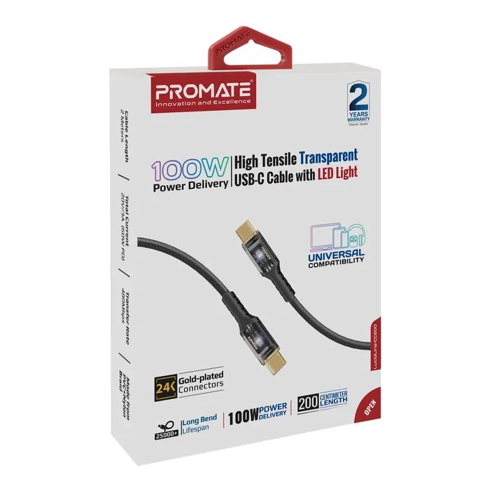 Дата кабель USB-C to USB-C lucidline-cc200.navy Promate (lucidline-cc200.navy) зображення 2