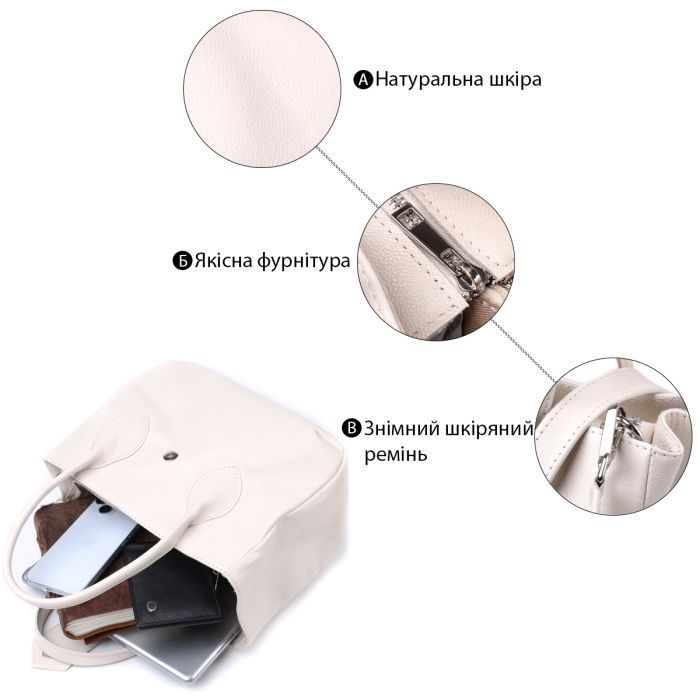 Сумка Shvigel Из натуральной кожи Бежевая (22830) изображение 4