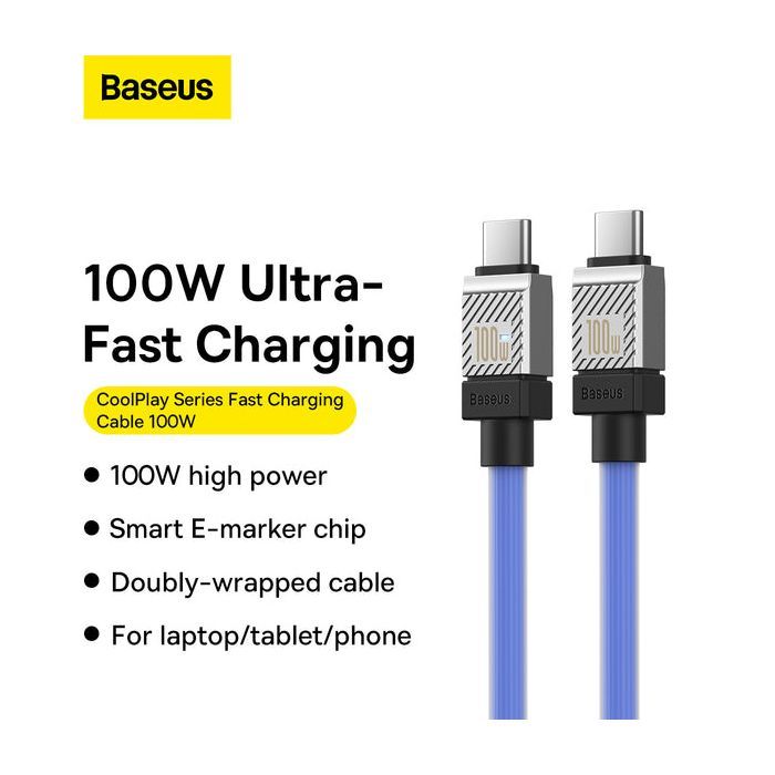 Дата кабель USB-C to USB-C 1.0m CoolPlay Fast Charging 100W blue Baseus (CAKW000203) изображение 7