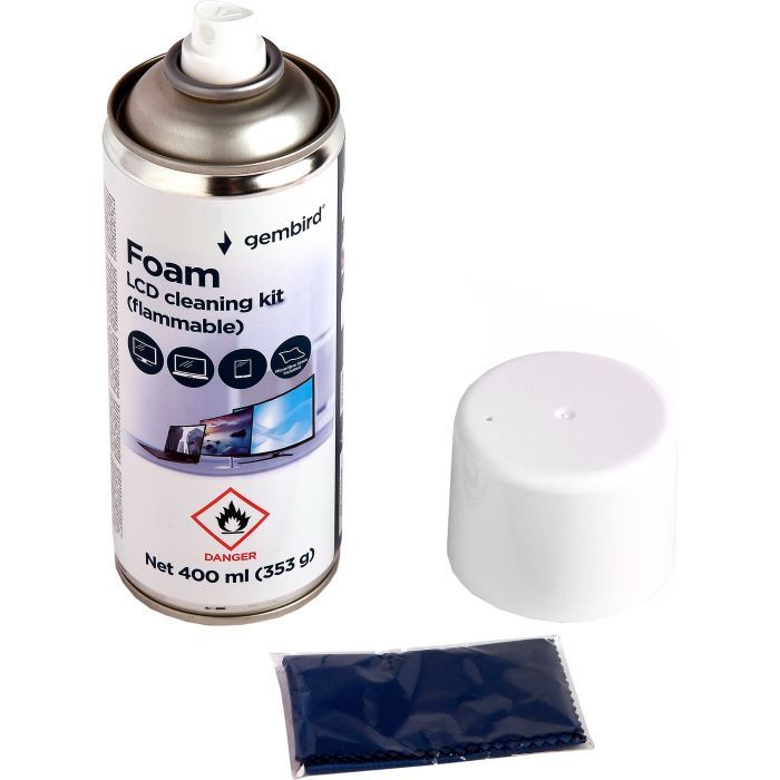 Спрей для очистки Gembird Foam, LCD cleaning kit, 400ml, steel (CK-LCD-08)