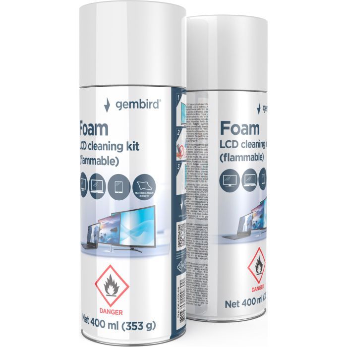 Спрей для очистки Gembird Foam, LCD cleaning kit, 400ml, steel (CK-LCD-08) изображение 3