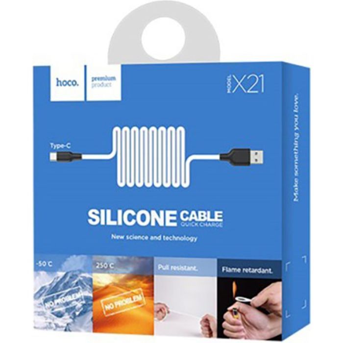 Дата кабель USB 2.0 AM to USB-C 1.0m 2A silicone X21 black+white HOCO (6957531071402) зображення 4