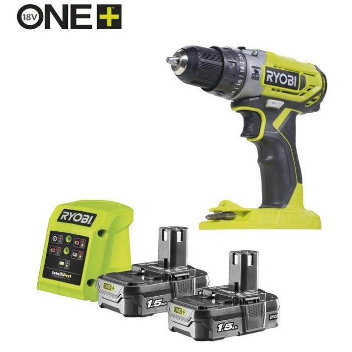 Шуруповерт Ryobi R18PD2-215G 18V, 2х1.5Ah, 40Нм, 400/1350об/мин (5133005302)