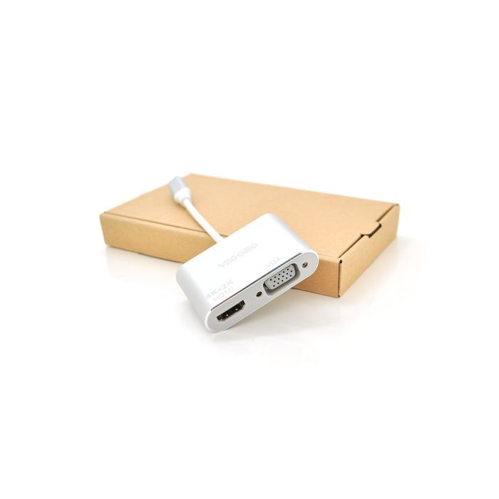 Концентратор VEGGIEG USB-C 2-in-1 HDMI + VGA 0.1m silver (TC02)
