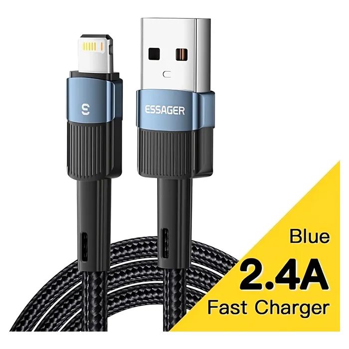 Дата кабель USB 2.0 AM to Lightning 2.0m 2.4A blue Essager (EXCL-XCA03)