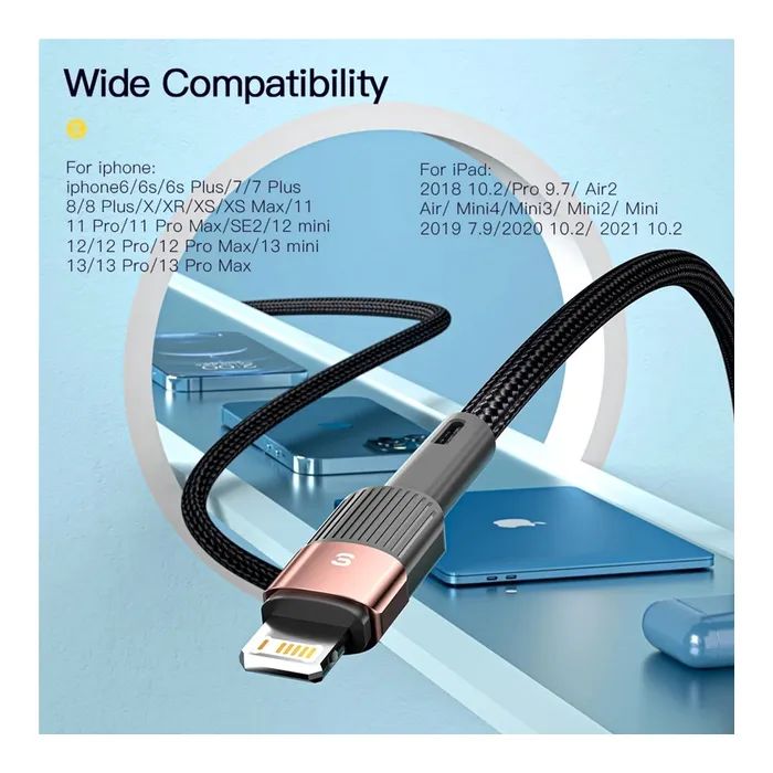Дата кабель USB 2.0 AM to Lightning 2.0m 2.4A blue Essager (EXCL-XCA03) зображення 7
