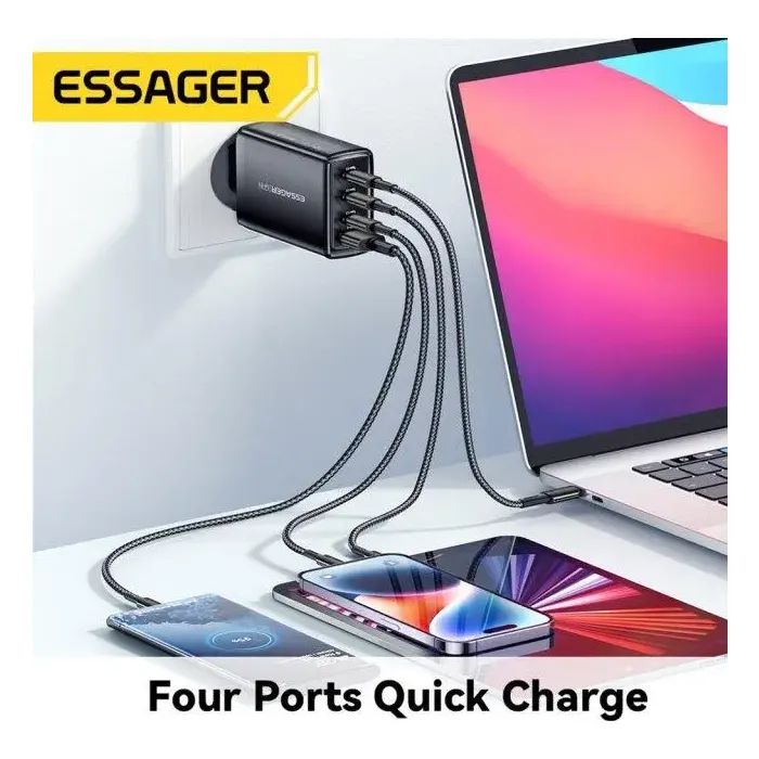 Зарядний пристрій Essager 3xUSB-C + 1xUSB 120W GaN (ECT3CA-JZB01-Z) зображення 3