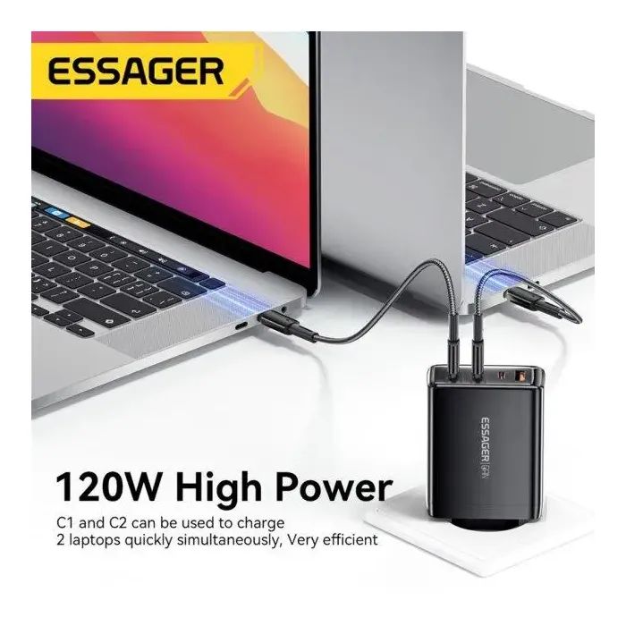 Зарядний пристрій Essager 3xUSB-C + 1xUSB 120W GaN (ECT3CA-JZB01-Z) зображення 4