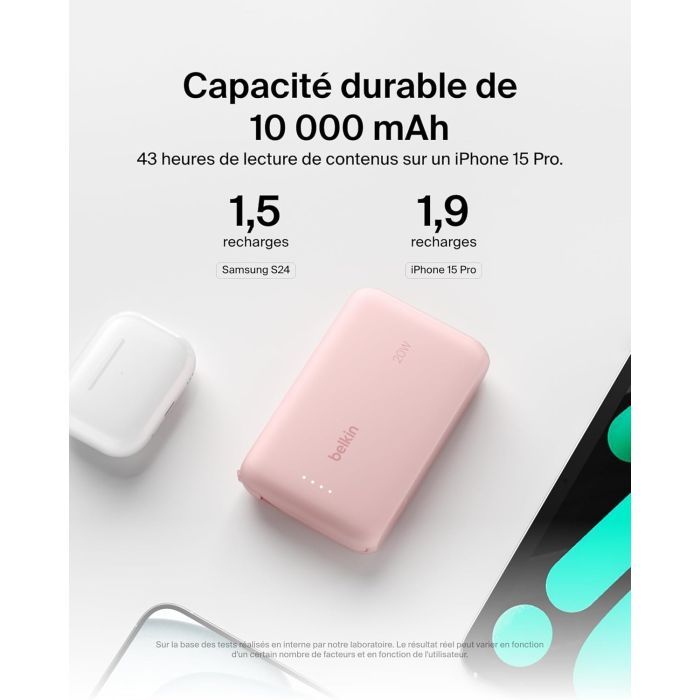 Батарея універсальна Belkin 10000mAh, 20W, USB-C, Pink (BPB021HQPK) зображення 5